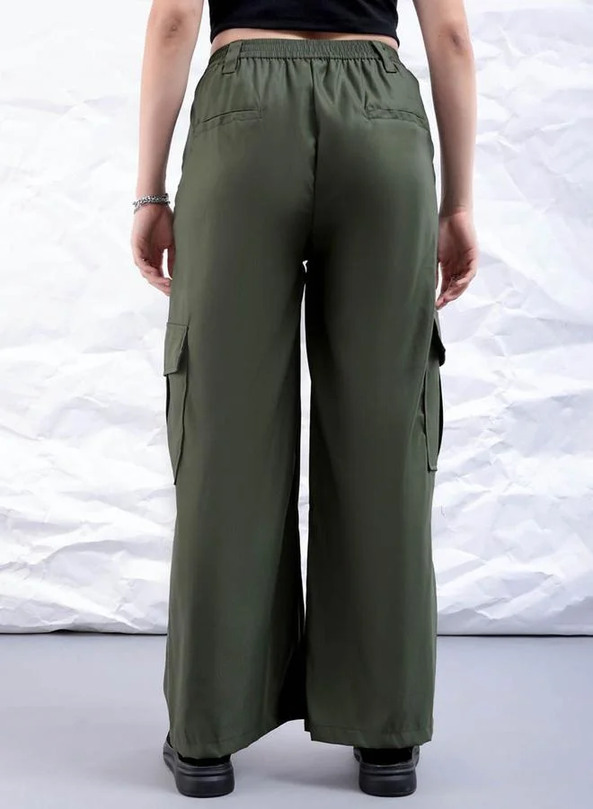 Freehand Freehand Women Green Flared Cargo Trousers