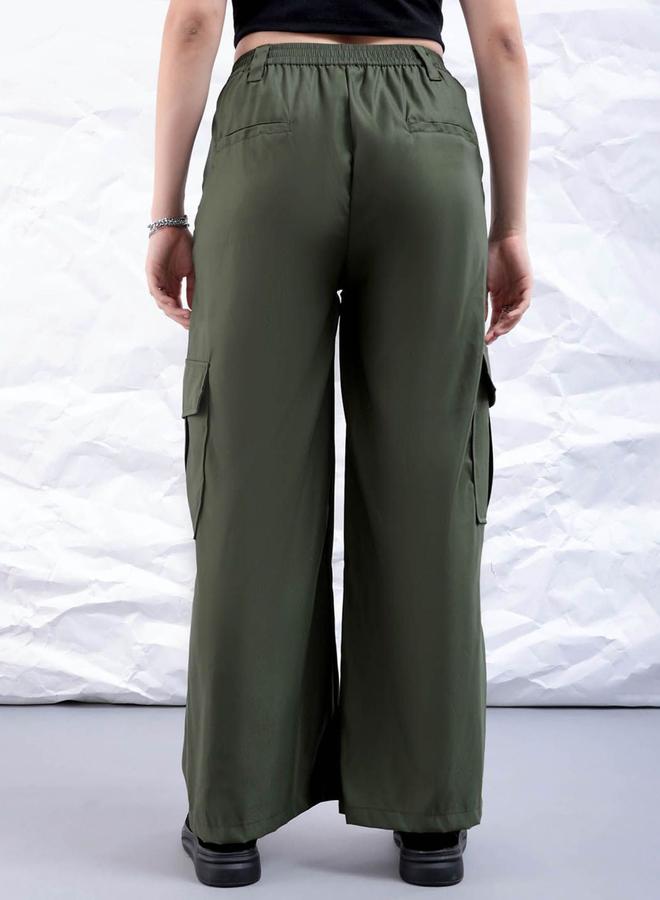 Freehand Women Green Flared Cargo Trousers - Image 2