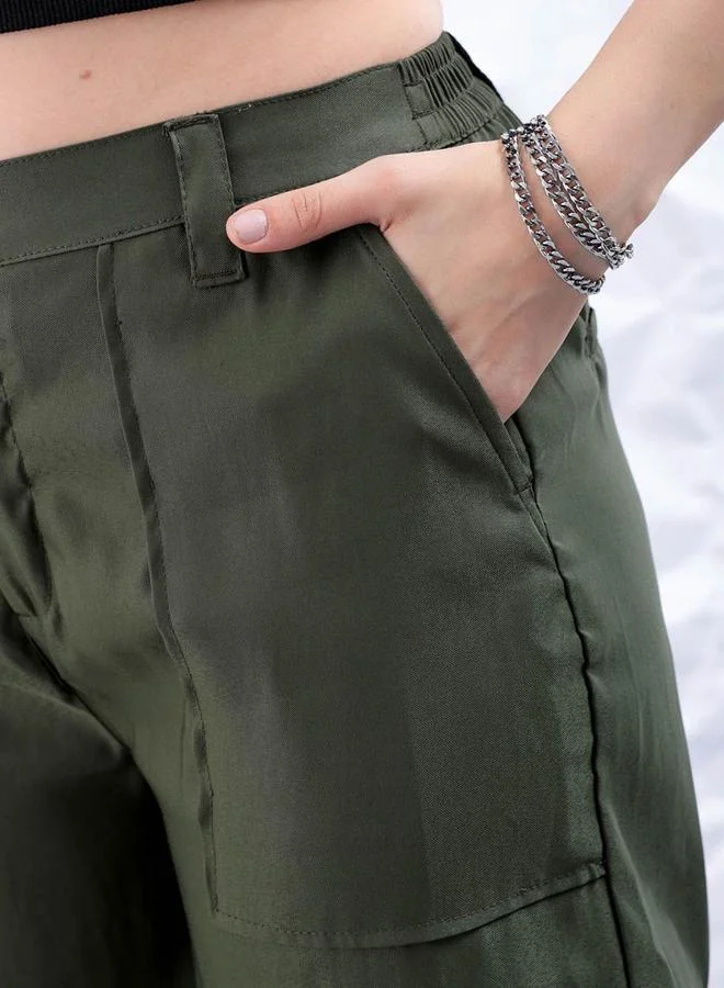 Freehand Freehand Women Green Flared Cargo Trousers