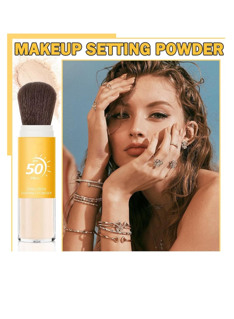 Mineral Sunscreen Powder SPF 50 PA++ Setting Powder Concealer Long Lasting Oil Control Sun Protection Brush Face Powder for All Skin Lightweight Matte Sunscreen Setting Powder with Brush  - Image 2
