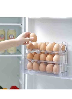 Generic 3 Layers Refrigerator Egg Storage Box Plastic Foldable Egg Rack Refrigerator Egg Tray Container with Automatic Pop Up Design Kitchen Fresh Egg Storage Container (Holds 30 Eggs)  - Image 1