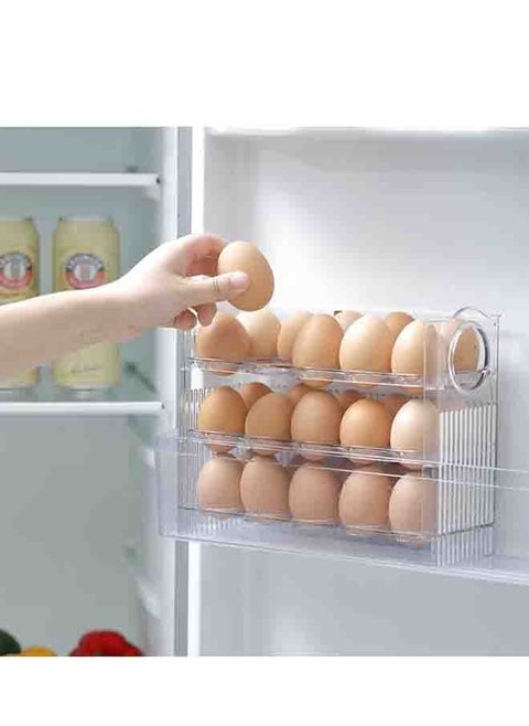 3 Layers Refrigerator Egg Storage Box Plastic Foldable Egg Rack Refrigerator Egg Tray Container with Automatic Pop Up Design Kitchen Fresh Egg Storage Container (Holds 30 Eggs)