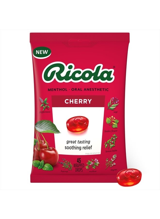 Ricola Cherry Throat Drops, 45 Count, Daily Drops For Delicious Throat Refreshment, Oral Anesthetic, Naturally Flavored - Image 1