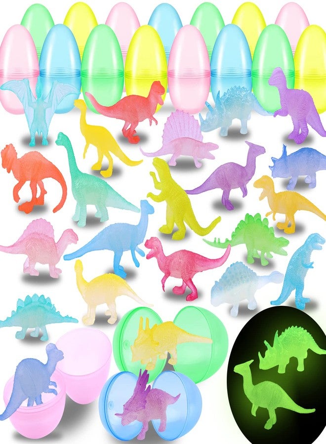 YUJUN 28PCS Easter Eggs Prefilled with Glow in Dark Dinosaur Figure Toys Mini Plastic Dinosaur Toys for Kids Colorful Easter Egg Basket Stuffers Fillers Eggs Hunt Gift Party Favors - Image 1