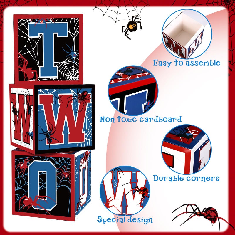 Feifeiya 3 Pcs Spider 2nd Birthday Party Decorations Spider Theme Balloon Boxes Two Years Old Baby Letter Box Second Birthday Party Decorations Backdrop Photoshoot Props - Image 4