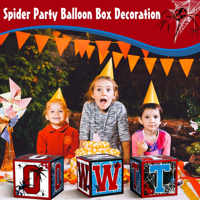 Feifeiya 3 Pcs Spider 2nd Birthday Party Decorations Spider Theme Balloon Boxes Two Years Old Baby Letter Box Second Birthday Party Decorations Backdrop Photoshoot Props - Image 5