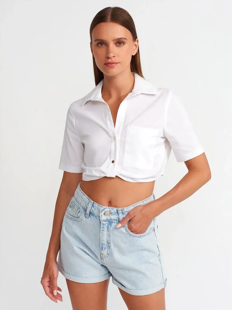 ديلفين DILVIN Women's Cropped Poplin Shirt