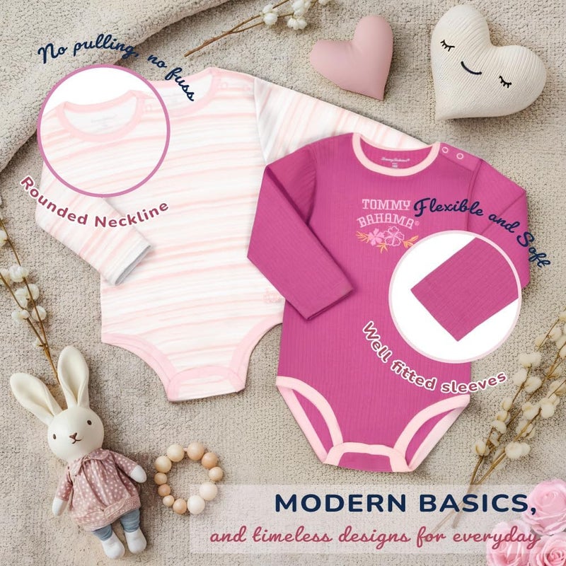 Tommy Bahama Baby 5-Piece Onesie Set - 100% Cotton Long Sleeve Bodysuit 5-Pack for Infant Boys and Girls - Image 2
