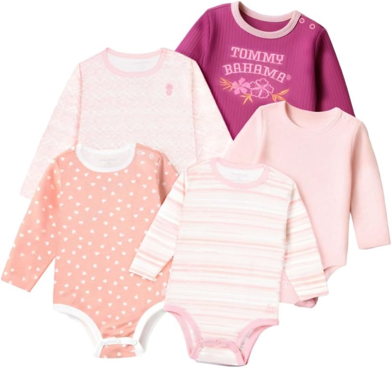 Tommy Bahama Baby 5-Piece Onesie Set - 100% Cotton Long Sleeve Bodysuit 5-Pack for Infant Boys and Girls - Image 1
