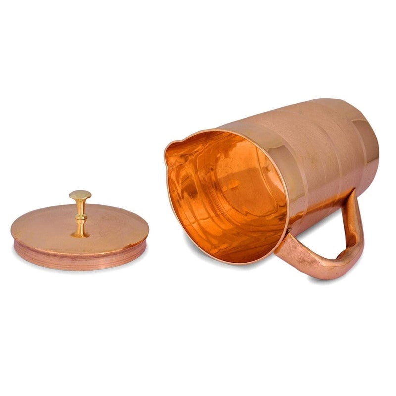 KUVI Kuvi Pure Copper Embossed Design Water Jug Lacqour Coated Pitcher Storage Serving Water Health Benefits 1200 ML - Image 3