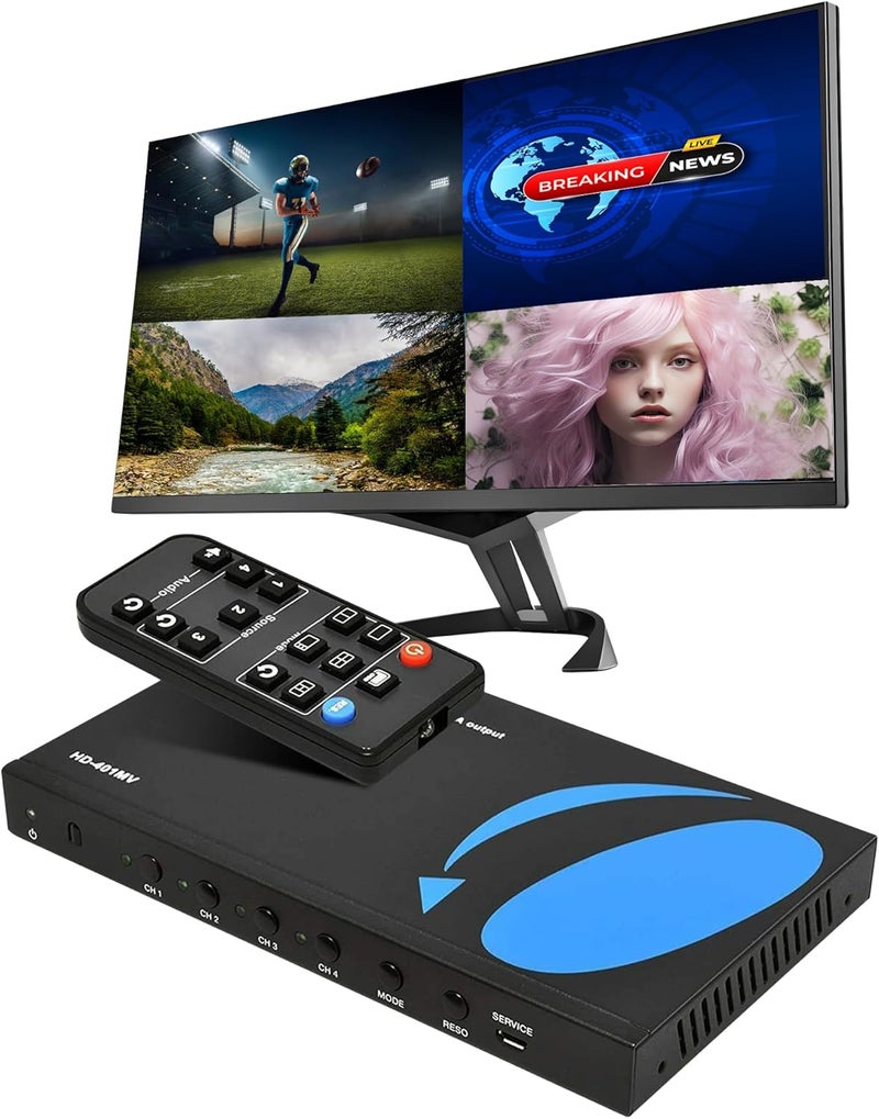 OREI HDMI Switcher 4 in 1 Out with Quad Screen Multiviewer - Supports 1080p, DTS/Dolby Audio, IR Remote Control, Seamless Switching, Compatible with HDMI Devices - Image 1