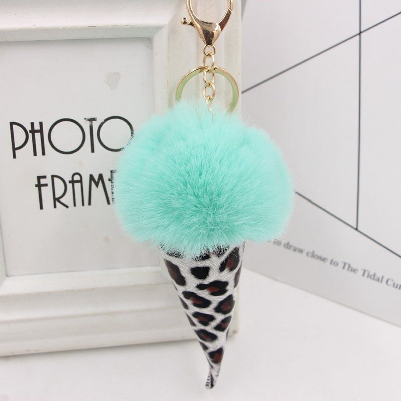 Furry Cone Keyring Charm Mint Green-White