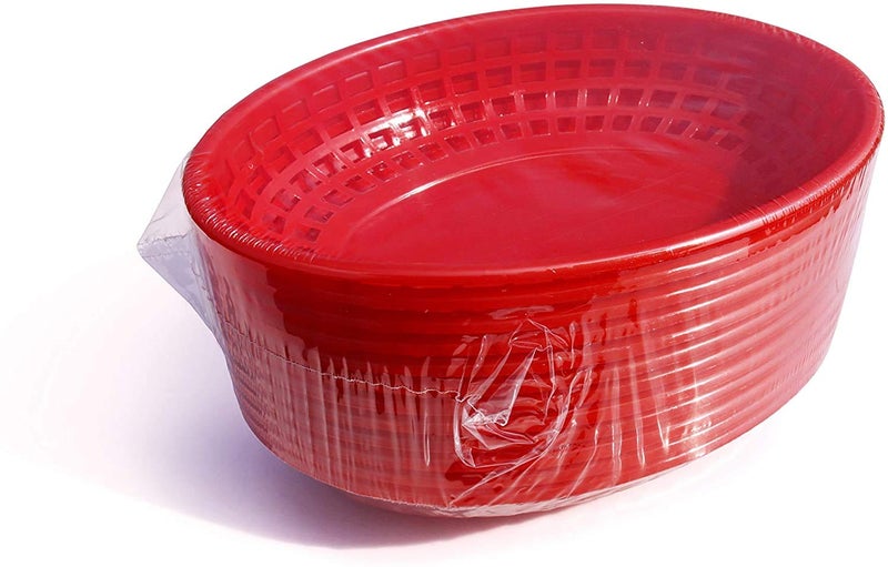 THW® Oval Fast Food Basket Plastic for Fries, Chips, Sandwiches, Burgers, Nachos, and Snacks | Red - Set of 12 Pieces - Image 3
