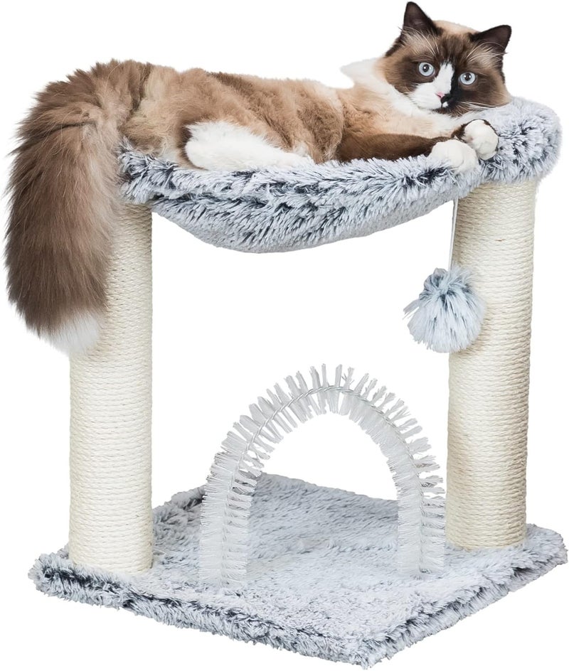 TRIXIE Adra Cat Tree with Brush Scratching Posts Hammock Dangling Cat Toy Gray - Image 3