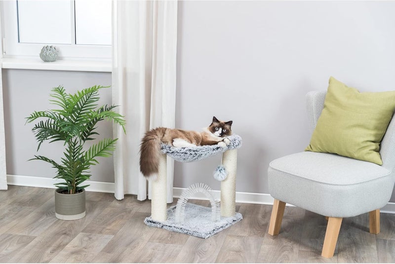 TRIXIE Adra Cat Tree with Brush Scratching Posts Hammock Dangling Cat Toy Gray - Image 2