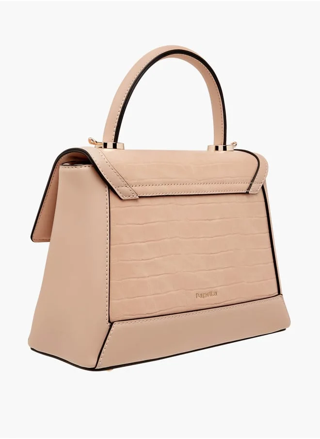 Paprika Women's Textured Satchel Bag with Detachable Strap and Flap Closure