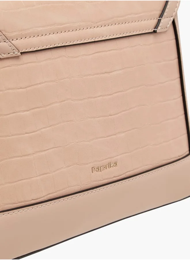 Paprika Women's Textured Satchel Bag with Detachable Strap and Flap Closure