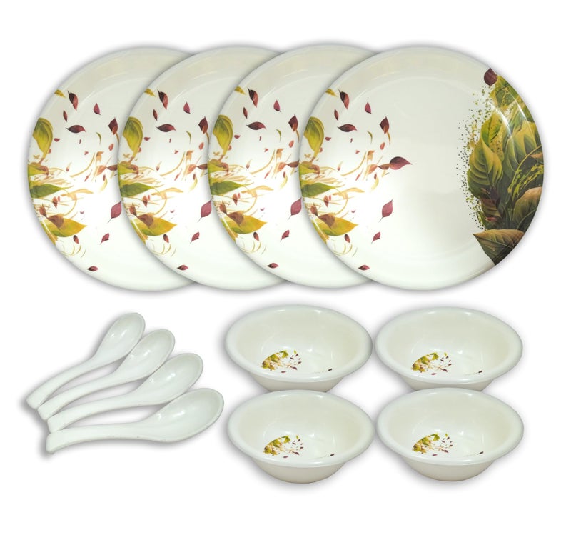 Inpro 12 Pcs Melamine Dinner Set (4 Full Plate, 4 Bowl, 4 Spoon).Elevate Your Dining Experience with Our Exquisite. - Image 1