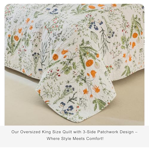 Lady Ann 100% Cotton Floral Oversized Queen Quilt Set - Yellow Flowers & Leaves Pattern Plant Botanical Printed Quilted 102x118 Bedspread & Coverlet Set, 3 PCS Lightweight Bedding Sets All Season - Image 4