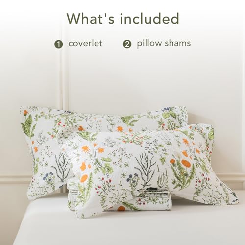 Lady Ann 100% Cotton Floral Oversized Queen Quilt Set - Yellow Flowers & Leaves Pattern Plant Botanical Printed Quilted 102x118 Bedspread & Coverlet Set, 3 PCS Lightweight Bedding Sets All Season - Image 3