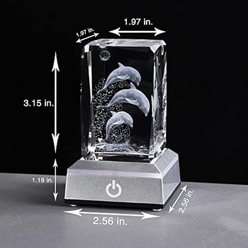 3D Laser Etched Crystal Dolphin Gifts for Women Men,Dolphin Decor Glass Figurines Statue Stuff for Room Decorations Birthday for Lovers Keepsake Paperweight - Image 2
