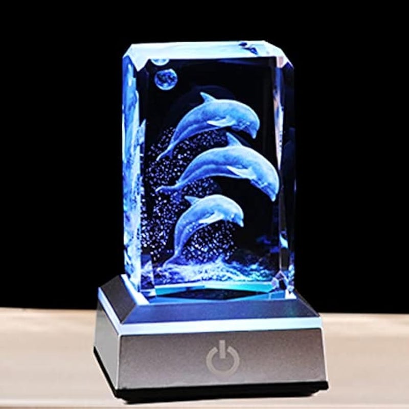 3D Laser Etched Crystal Dolphin Gifts for Women Men,Dolphin Decor Glass Figurines Statue Stuff for Room Decorations Birthday for Lovers Keepsake Paperweight - Image 1