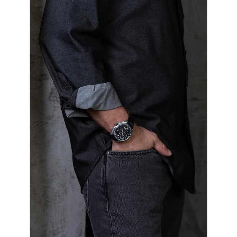 Bulova ساعة بولوفا للرجال من سلسلة الأرشيف - لونا بايلوت 6 يد كرونوغراف عالية الأداء من الكوارتز مع حزام من الفولاذ المقاوم للصدأ والنايلون الأسود، زجاج ياقوتي، الطراز: 96B251 - Image 5