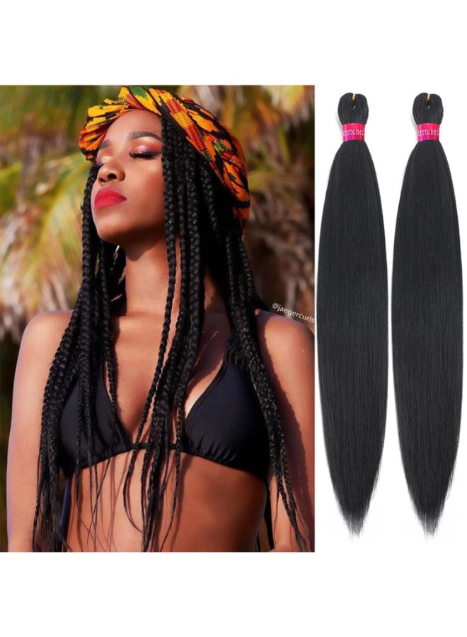 FAYETA Black Braiding Hair Extension 28 Inches Pre Stretched Braiding Hair for hair Braids2 Packs Yaki Texture Synthetic Braid Hair - Image 2