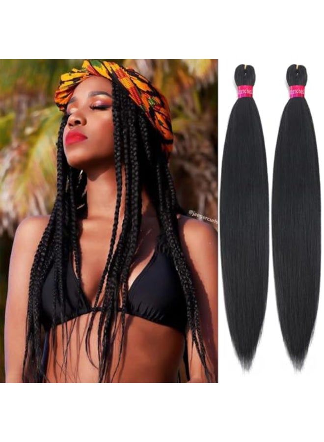 FAYETA Black Braiding Hair Extension 28 Inches Pre Stretched Braiding Hair for hair Braids2 Packs Yaki Texture Synthetic Braid Hair - Image 1