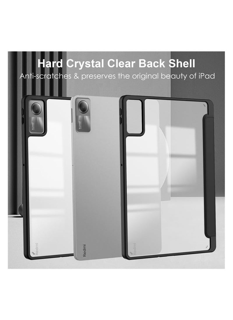 EVO Case Compatible with Xiaomi Redmi Pad SE 11", Clear Transparent Back and TPU Shockproof Frame Cover, Tri fold Slim Lightweight Shell Smart Protective Flip Cover (Black)  - Image 3