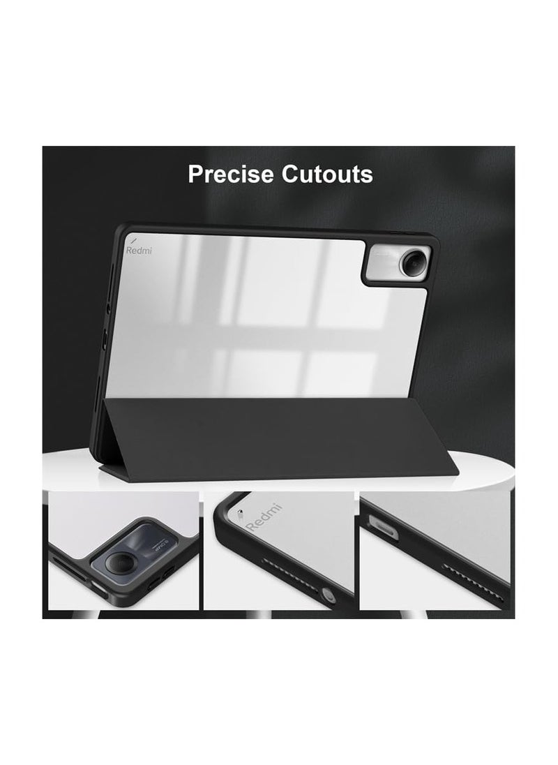 EVO Case Compatible with Xiaomi Redmi Pad SE 11", Clear Transparent Back and TPU Shockproof Frame Cover, Tri fold Slim Lightweight Shell Smart Protective Flip Cover (Black)  - Image 4