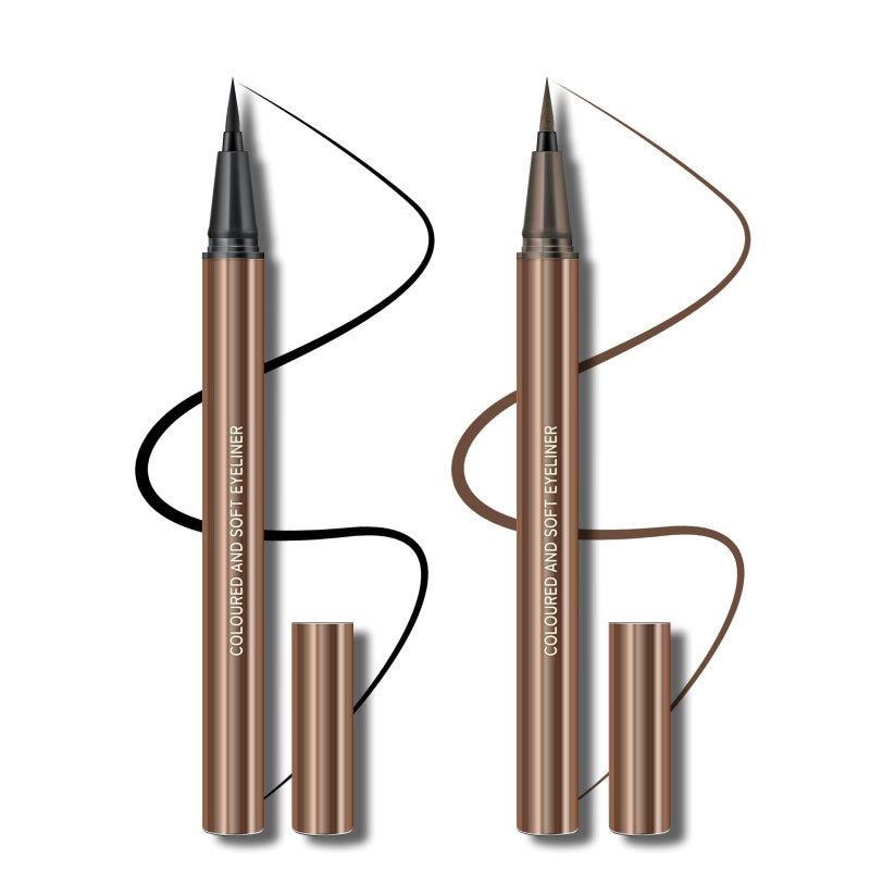 KYDA 2 Colors Liquid Eyeliner Black Brown Matte Tint Ultra Fine Tip Lasting Pigment Eyeliner Pencil Silky Smooth Formula Quick Drying