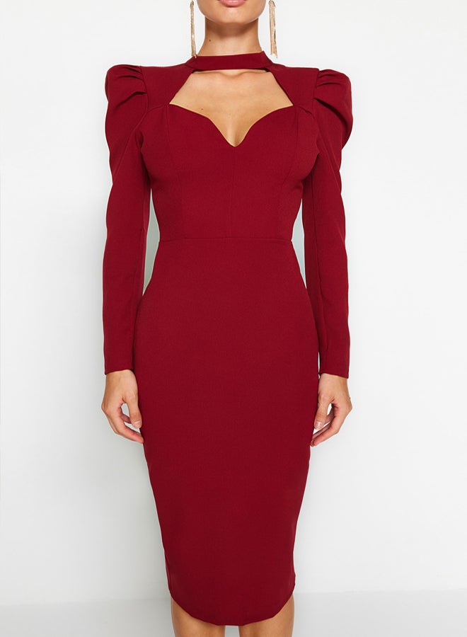 trendyol Burgundy Body-Styling Woven Elegant Evening Prom Dress - Image 4