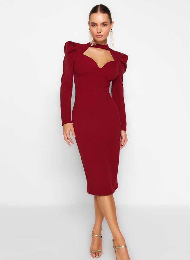 trendyol Burgundy Body-Styling Woven Elegant Evening Prom Dress - Image 1