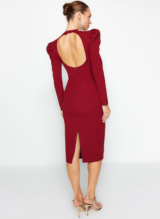 trendyol Burgundy Body-Styling Woven Elegant Evening Prom Dress - Image 5