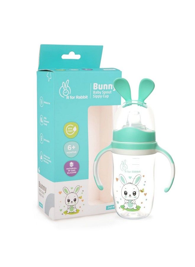 R for Rabbit Bunny Baby Spout Sippy Cup 240 Ml Bottle Soft Silicon Spout For Babypp Spout Sipper For Kidskids For Age Of 6 + Monthsgreen - Image 1