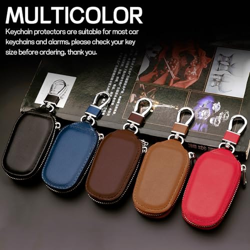 Wogomz Car Key Case, Genuine Leather Auto Key Fob Protector, Universal Key Fob Cover Case with Metal Hook, Car Smart Keychain Holder for Remote Key Fob, Vehicle Keyring Zipper Bag (Red) - Image 5