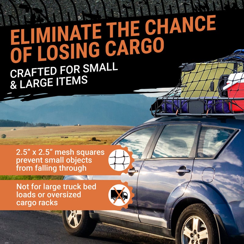 Grit Performance Cargo Net for Roof Rack - 22 x 38 Inch, Heavy-Duty, Mesh Square Bungee Netting with 12 Black Clips and Storage Bag - Holds Small and Large Loads - Image 3