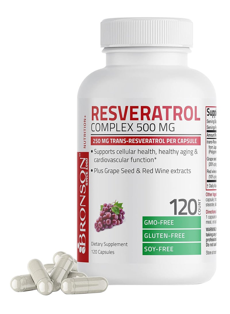 Bronson Resveratrol Complex Trans-Resveratrol Grape Seed and Red Wine Extract, 120 Capsules - Image 1
