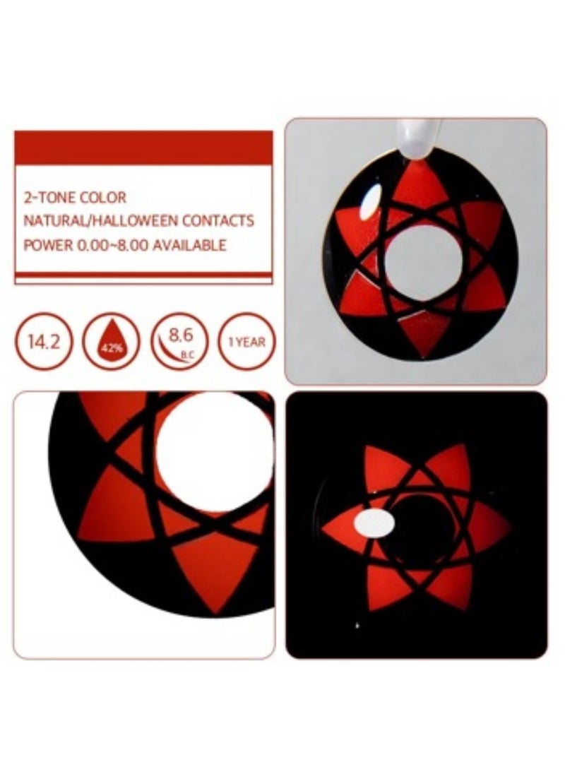 Unibling - Uchiha Sasuke Sharingan Naruto Yearly Colored Contact Lenses, Unisex Cosmetic Contact Lenses, Enlargement Collection, Cosplay, With Case - Image 1