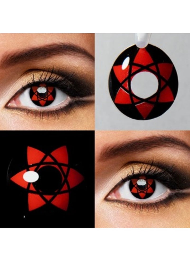 Unibling - Uchiha Sasuke Sharingan Naruto Yearly Colored Contact Lenses, Unisex Cosmetic Contact Lenses, Enlargement Collection, Cosplay, With Case - Image 1