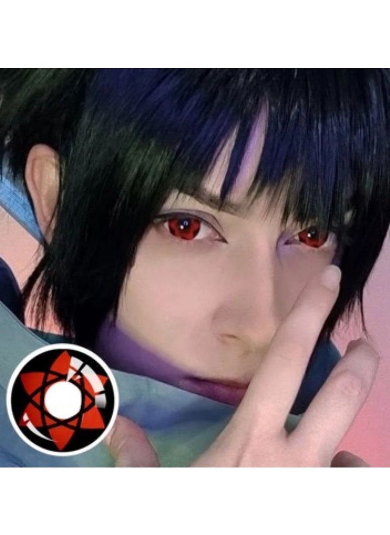 Unibling - Uchiha Sasuke Sharingan Naruto Yearly Colored Contact Lenses, Unisex Cosmetic Contact Lenses, Enlargement Collection, Cosplay, With Case - Image 1