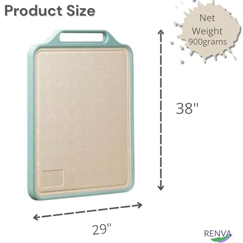 RENVA Stainless Steel Cutting Board,Double Sided Steel Cutting Boards for Kitchen,Stainless Steel/Wheat Straw pp Large Board for Meat,Non Toxic Chopping(38X29). (Green) - Image 2