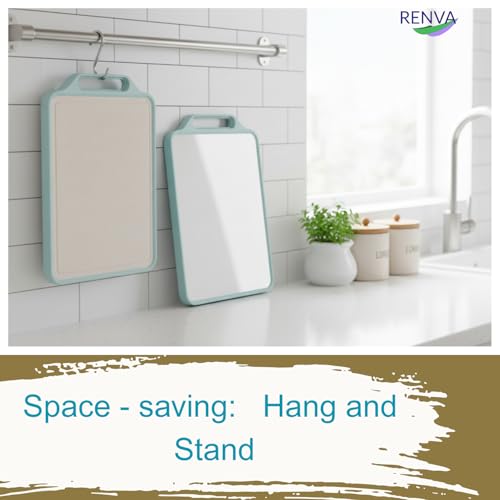 RENVA Stainless Steel Cutting Board,Double Sided Steel Cutting Boards for Kitchen,Stainless Steel/Wheat Straw pp Large Board for Meat,Non Toxic Chopping(38X29). (Green) - Image 4