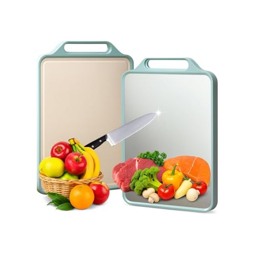 RENVA Stainless Steel Cutting Board,Double Sided Steel Cutting Boards for Kitchen,Stainless Steel/Wheat Straw pp Large Board for Meat,Non Toxic Chopping(38X29). (Green) - Image 1
