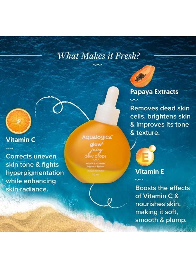 Aqualogica - Glow+ Juicy Dew Drops Illuminating Serum For Instant Glow For Men & Women - With Papaya & Vitamin C -For Glowing, Oily & Dry Skin 30Ml - Image 1
