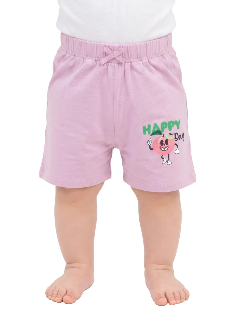 AIKO Infant Girls Bio-Wash Cotton Interlock Shorts – Happy Day Peach Print