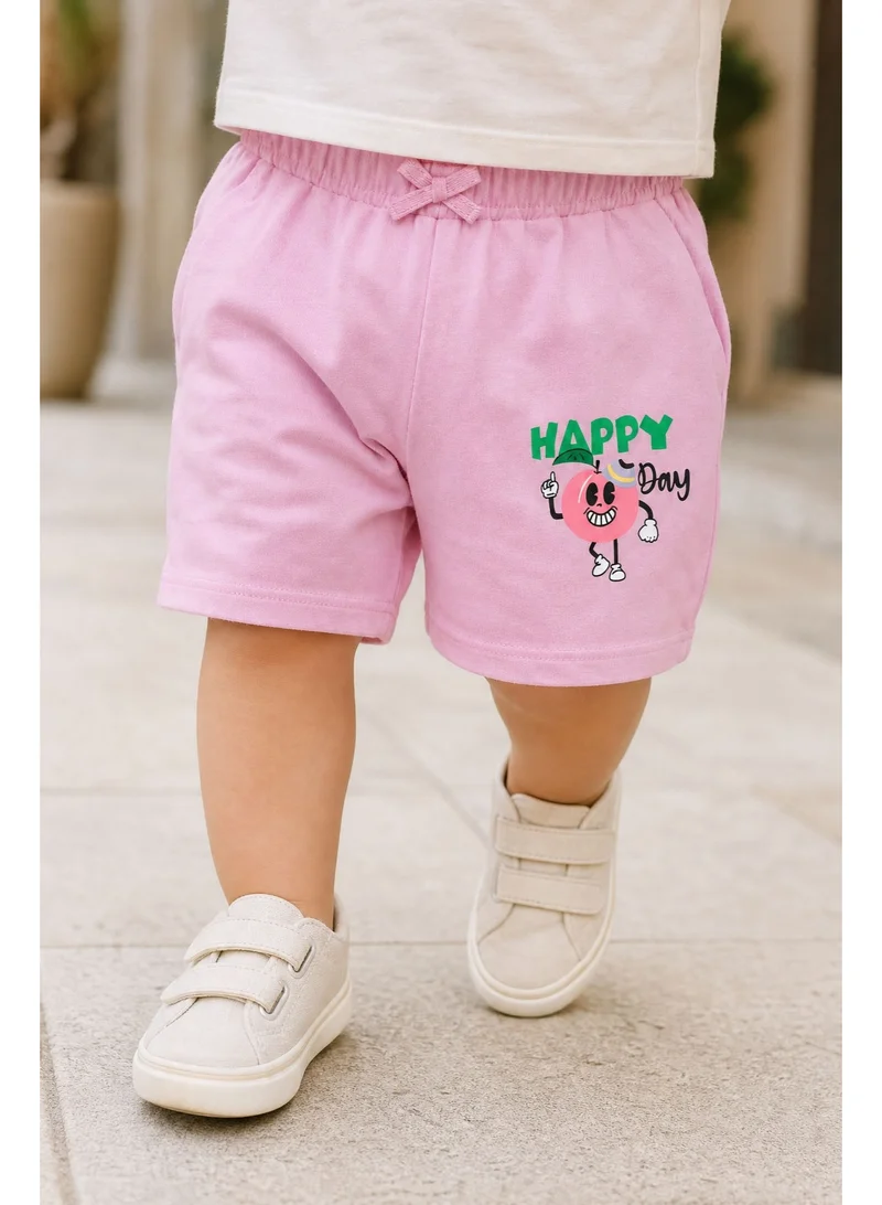 ايكو Infant Girls Bio-Wash Cotton Interlock Shorts – Happy Day Peach Print
