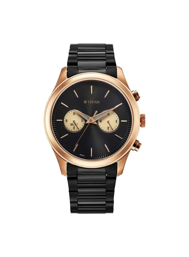 TITAN Quartz Multifunction Black Dial Black Stainless Steel Strap Watch for Men - 1805KM12