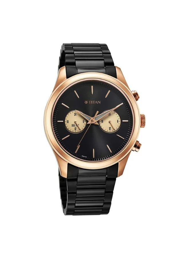 TITAN Quartz Multifunction Black Dial Black Stainless Steel Strap Watch for Men - 1805KM12
